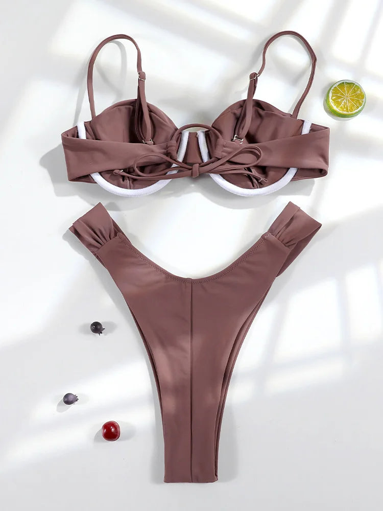 Push Up 2-Piece Bikini Swimsuit Ruffles Bikinis Set Black Swimwear 2025 Women Bathing Suit Sexy Biquini Mujer Beachwear Summer