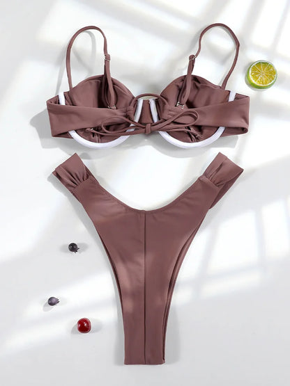 Push Up 2-Piece Bikini Swimsuit Ruffles Bikinis Set Black Swimwear 2025 Women Bathing Suit Sexy Biquini Mujer Beachwear Summer