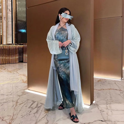 Eid Silky Abayas for Women Muslim Jalabiya Ramadan Robe Dress Button Sleeve Ramadan Caftan Party Dresses Vestido Largo Cardigan