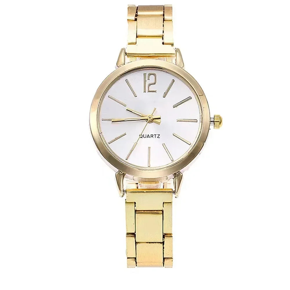 2pcs Set Watch Luxury Women Simple Dial Hollow Strap Fashion Gold Bracelet Quartz Wristwatch Student Ladies Watches Reloj Mujer