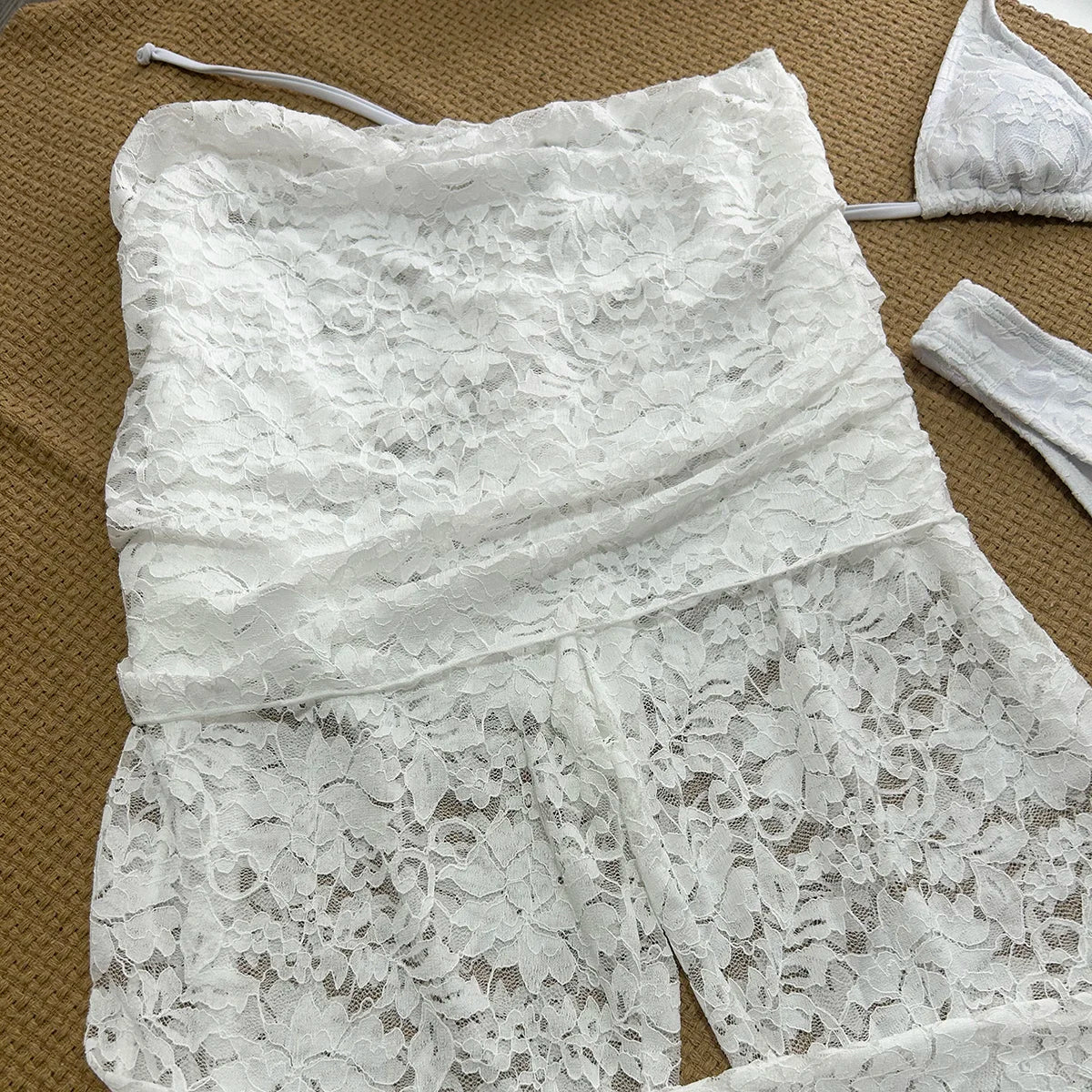 3 Pieces Bikini Set Push Up Bikini 2024 Sexy Women Swimsuit Lace Pants Female Swimwear Print Bathing Suit Beachwear Cover Ups
