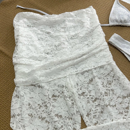 3 Pieces Bikini Set Push Up Bikini 2024 Sexy Women Swimsuit Lace Pants Female Swimwear Print Bathing Suit Beachwear Cover Ups
