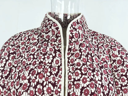 New Women's Floral/Gingham Print Lightweight Quilted Parkas Woman Long Sleeve Pockets Vintage Winter Jacket Coat Streetwear Tops
