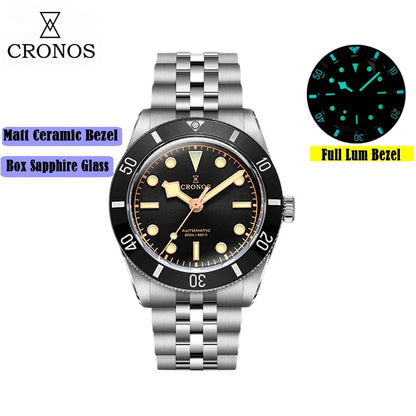 2025 Cronos Luxury Men's Watches 37mm Diver BB54 Vintage Automatic Matt/ Aluminum Bezel Female End Links Sapphire 20 Bar L6033