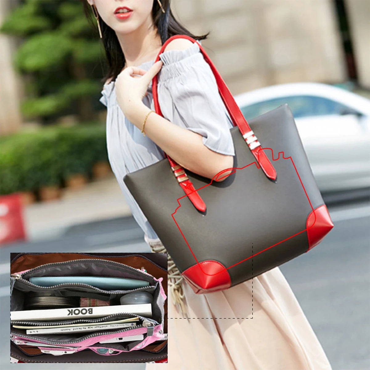 Women Cosmetic Organizer Bag Nylon Travel Insert Organizer Handbag Foldable Large Capacity Insert Bag Liner Makeup Tote