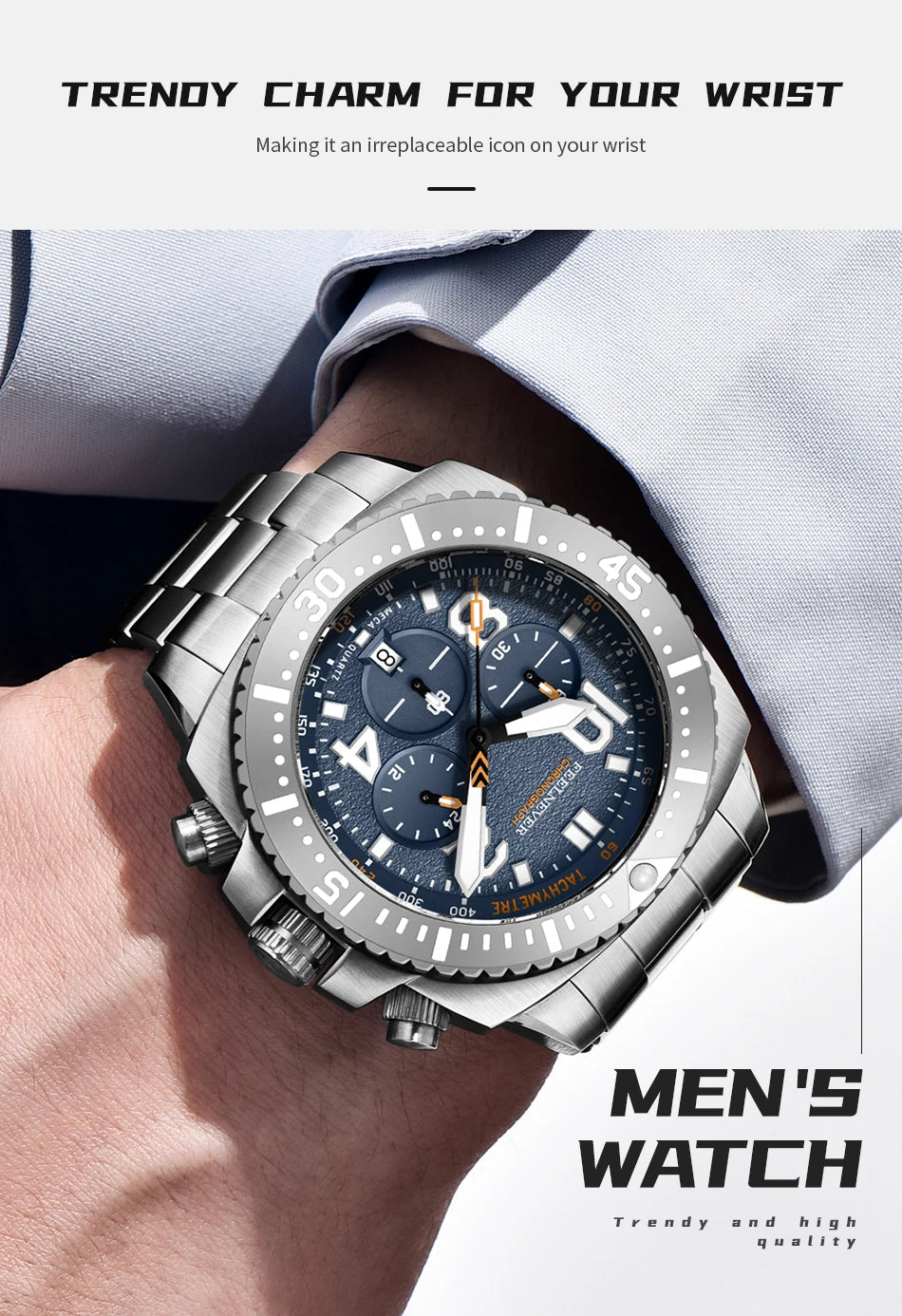 FEELNEVER New Diver Quartz Watch for Men 316L Stainless Steel Sapphire Big Dial Watch Men Outdoor 1000M Waterproof Men's Watches