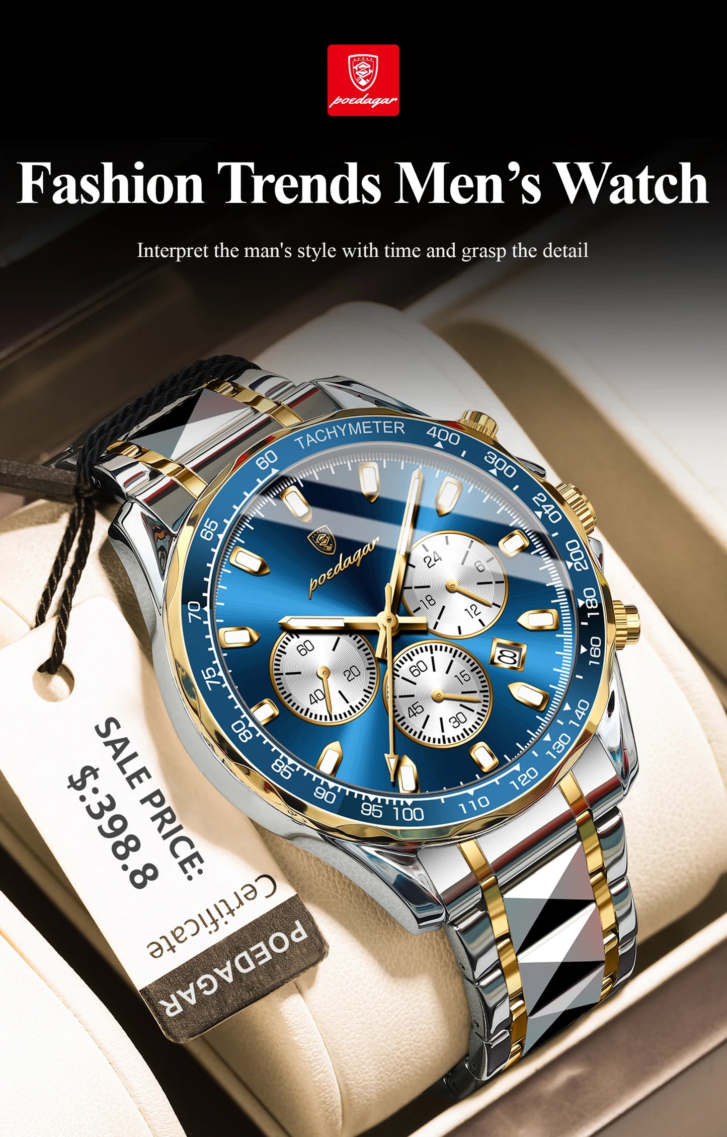 POEDAGAR Top Luxury Men Watch Chronograph Waterproof Luminous Date Man Watch Stainless Steel Sports Fashion Quartz Men's Watches