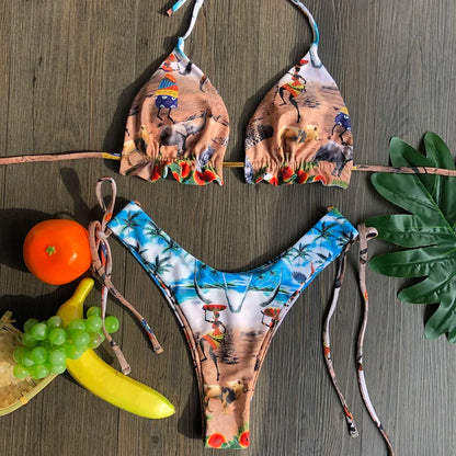 RUOTONGSEPT 2022 Striped Bikini Set Knotted Swimsuit Women Biquinis Beach Sexy Thong Swimwear Bandage Brazilian Mirco Bikinis