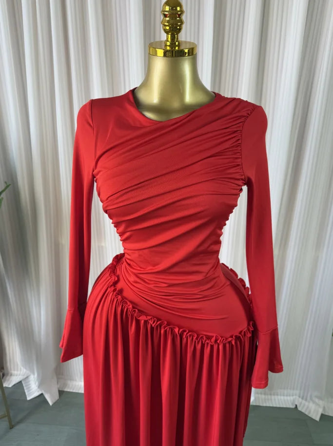 CM.YAYA Women Full Sleeve O-neck Elegant Long Dress Edible Tree Fungus Sweet Holiday Beach Evening Sexy Party Dresses Vestidos