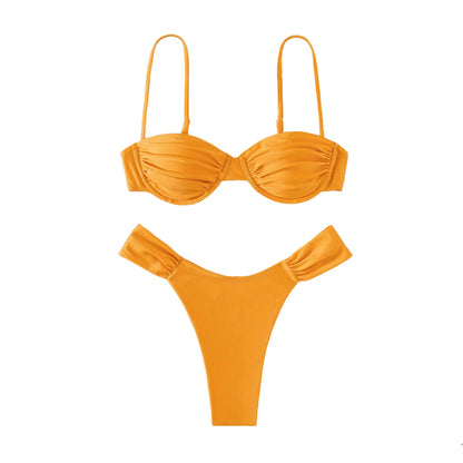 New Hot Sale Sexy Women Push-up Padded Bra Bikini Set Pleated Swimsuit Swimwear Swimming Beach Bathing Costume Bikini Set
