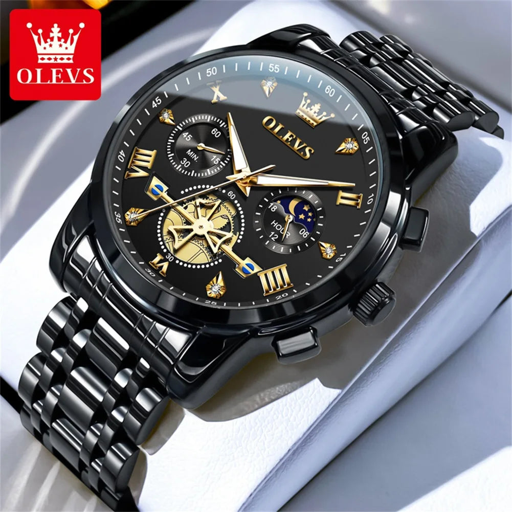 OLEVS 2856 Original Watches Man Multifunctional Chronograph Quartz Watch Waterproof Luminous Moon Phase Watches For Man Reloj