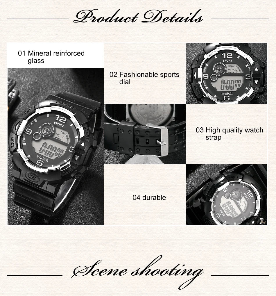 Cool Luminous Men Sport Watch High End Silicone Strap Military Wrist Watch Led Calendar Waterproof Digital Watches