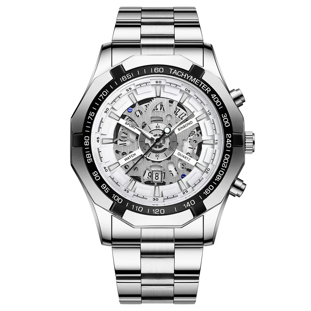 BINBOND S033 Luxury Hollow Non-Mechanical Business Quartz Men Watches 30M Waterproof Trendy Hollow Design Classics Men Watches