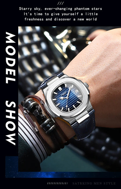 BINBOND precise quartz wristwatches for men luxury luminous waterproof auto date leather strap durabble men's watch casual reloj