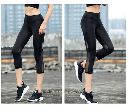 High Waist Mesh Sports Leggings Women Yoga Pants Quick Drying Capris Crop Fitness Tight Breathable Pant Running Gym Trousers