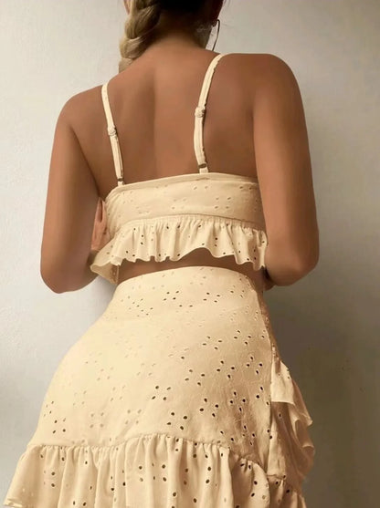 Sexy White Ruffle Bikini 2024 Women Three Pieces Swimsuit Brazilian Swimwear Female Beachwear Thong Bathing Suit Mini Biquini