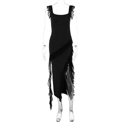 Giyu Sexy Ruffles Summer Dress 2025 Women Clothing Elegant Holiday Club Evening Party Dresses Slash Neck Split Bodycon Long Robe