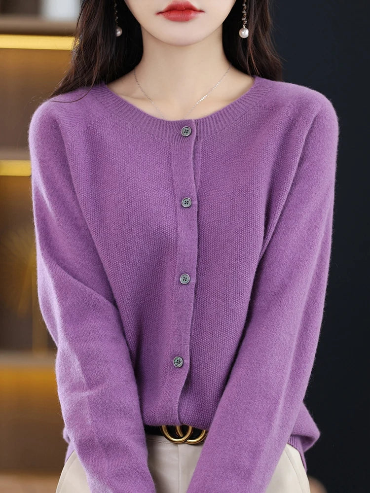 High-Grade Knit Sweater Crewneck Cardigan Coat Autumn And Winter New Middle-Aged And Elderly Women's Fashion ZD060