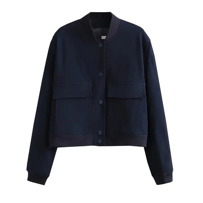 MUJER 2025 Woman Bomber Jacket White Autumn Winter Button Cropped Jackets for Women Fashion Long Sleeve Women Coats Outerwears