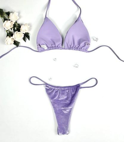 Sexy Velvet Swimsuit for Women, Micro Bikini Set, Thong Swim Suit, 2 Piece Bathing Suit for Ladies, Green String Bikini, 2022