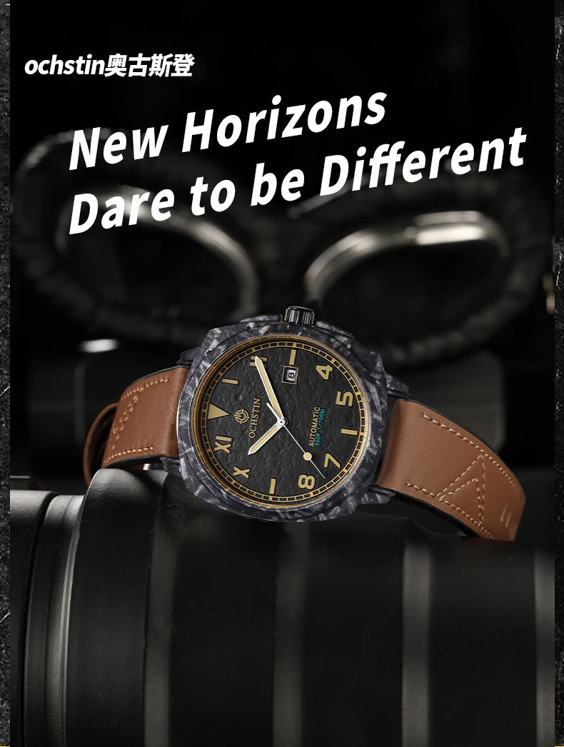 OCHSTIN Men's Automatic Mechanical Movement Watches Man Leather Strap Wristwatch Waterproof Master Series Luminous Hand Watch