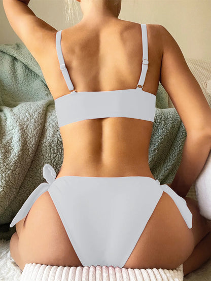 sexy front bow knot push up bikinis two pieces solid swimsuit tie bikini swimsuit Swimwear Biquini conjunto de bikini tankini