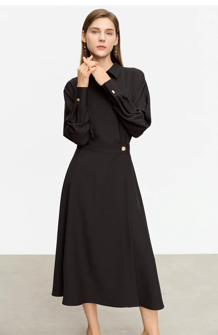 AMII Minimalist French Long-sleeve Shirt Dress for Women 2024 Autumn New A-line Office Lady Solid Midi Dresses Vestidos 12343290