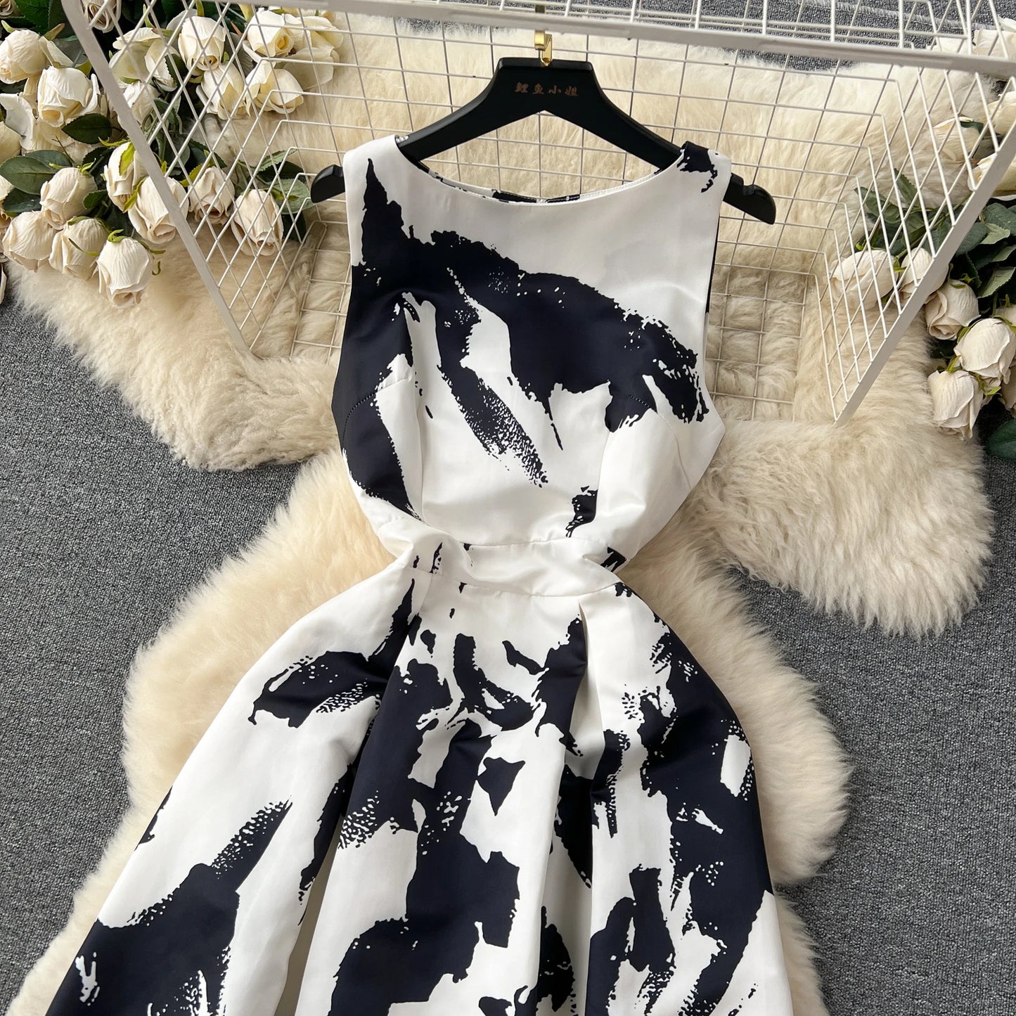 French Elegant Floral Dress Women Retro Round Neck Sleeveless Print Party Dresses Summer Slim A-line Vintage Long Robe Vestidos