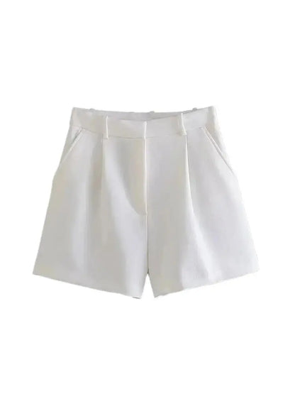 Women Fashion Side Pockets Front Darts Bermuda Shorts Vintage High Waist Zipper Fly Female Short Pants Mujer