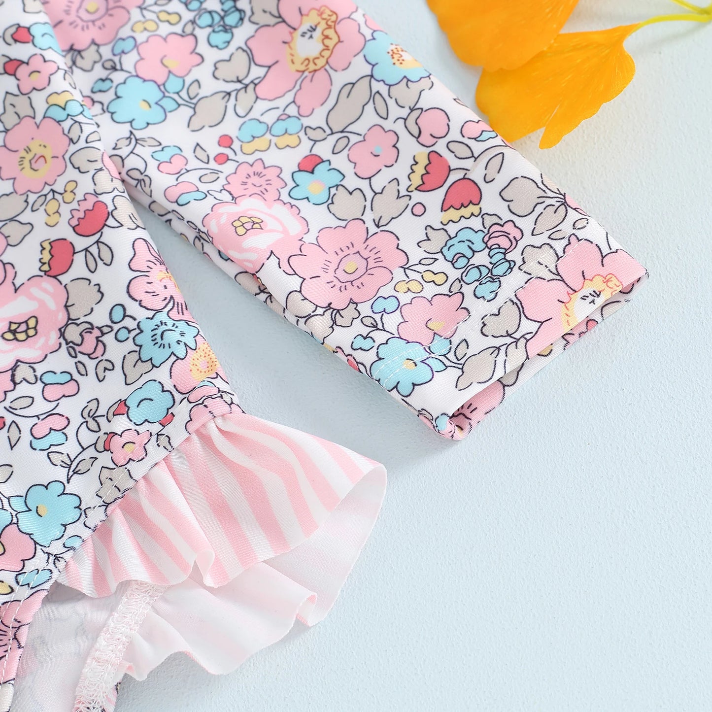 MISOWMNJOY Ruffle Floral Print Baby Girls Beachwear Summer Rash Guard Swimsuit Long Sleeve Bathing Suit Infant Swimwear with Hat