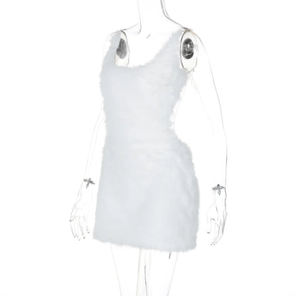 Ladies Summer Feather New Fashion Birthday Party Dress Women Sleeveless Backless Mini Dresses Woman Clothes Club Streetwear 2025
