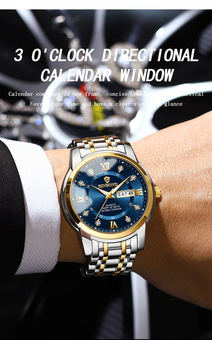BINBOND Luxury quartz wristwatches luminous waterproof week auto date men's watch business sport clock fashion casual reloj