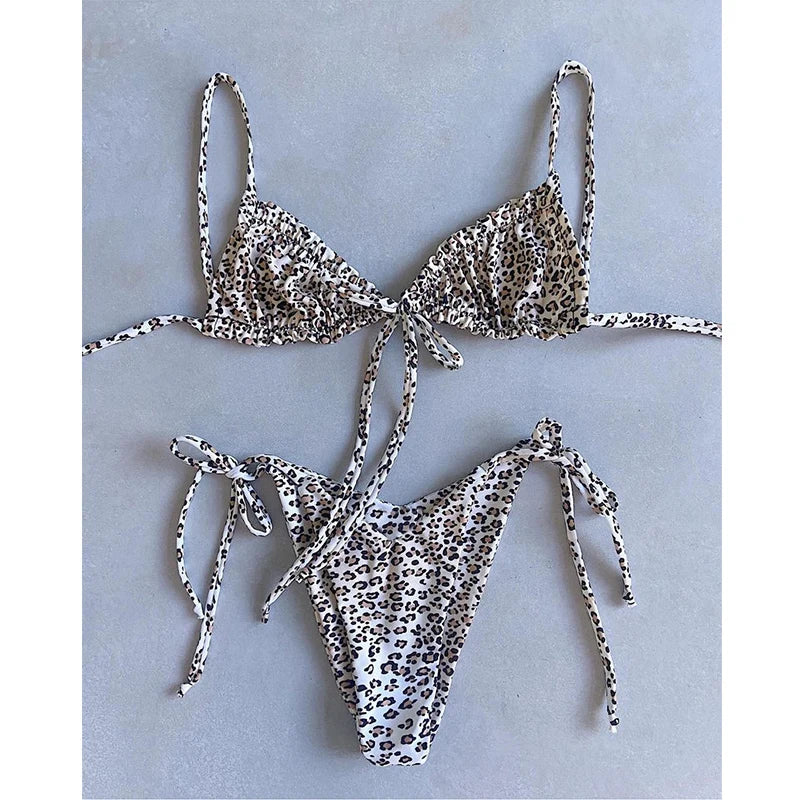BIQIUYYI Brazilian Sexy Micro Mini Thong Bikini Set Summer Bandage Swimsuit Women Pleated Bathing Suit Beachwear Halter Biqiuni