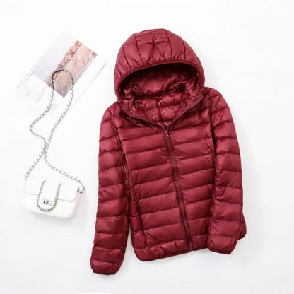 Plus Size Thin Light Down Jacket Women 2023 Autumn Winter Slim Short Hooded Warm White Duck Down Coat Women Outerwear Streetwear