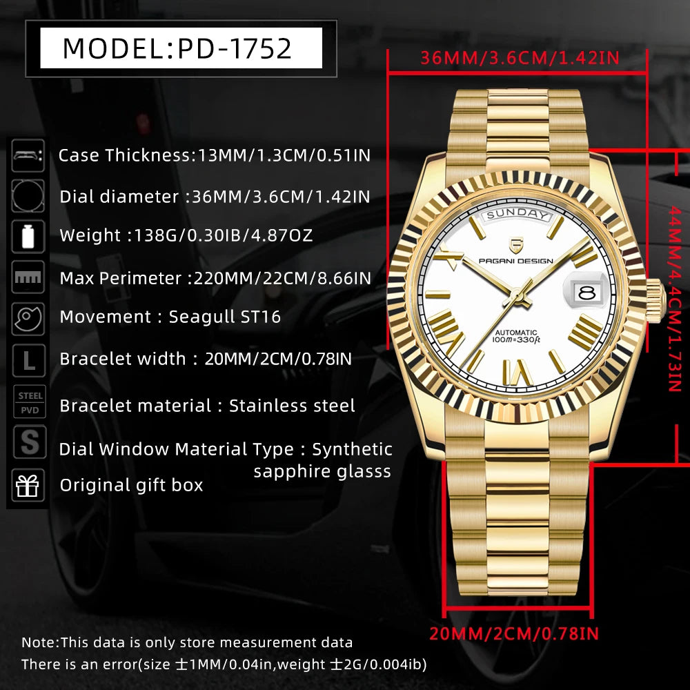 PAGANI DESIGN Watches Pure White Dial Mechanical Watch For Men 2025 New Luxury Sapphire Crystal Automatic Stainless Steel Clock