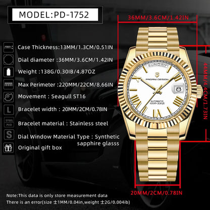 PAGANI DESIGN Watches Pure White Dial Mechanical Watch For Men 2025 New Luxury Sapphire Crystal Automatic Stainless Steel Clock