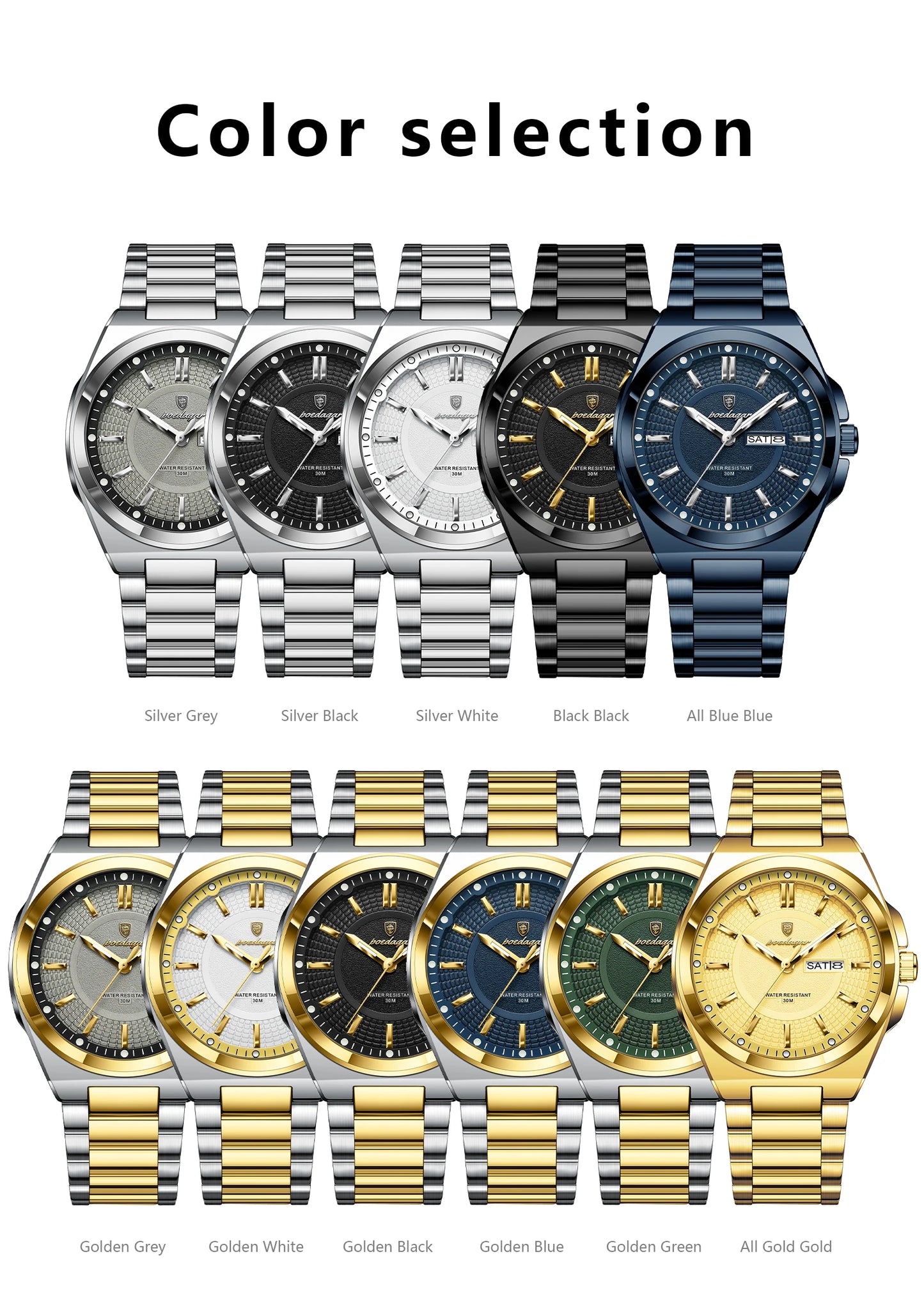 POEDAGAR Top Business Men's Watches Stainless Steel Waterproof Luminous Man Watch Date Week Quartz Casual Fashion Men Wristwatch