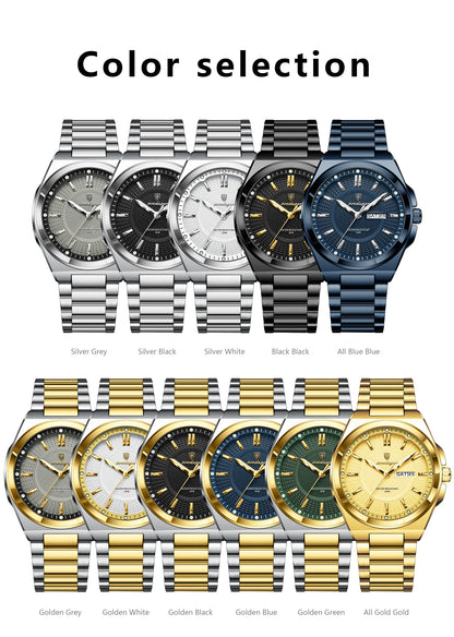 POEDAGAR Top Business Men's Watches Stainless Steel Waterproof Luminous Man Watch Date Week Quartz Casual Fashion Men Wristwatch