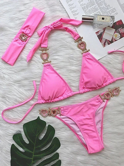 2026 Shiny Rhinestone Diamond Bikini Women Swimsuit Female Swimwear Two Pieces Bikini Set Halter Metal Chains Bathing Suit Swim