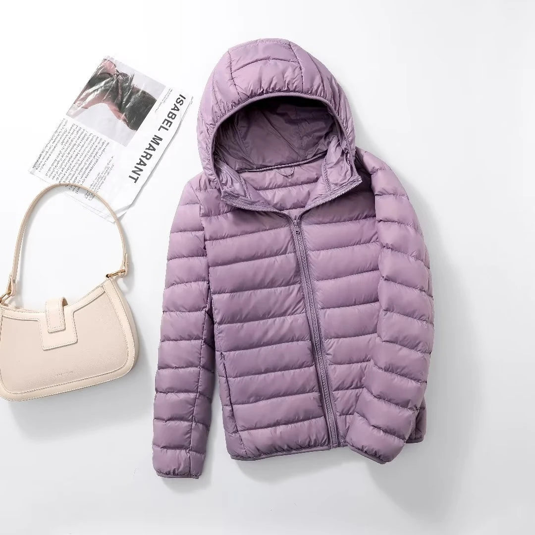 Plus Size Thin Light Down Jacket Women 2023 Autumn Winter Slim Short Hooded Warm White Duck Down Coat Women Outerwear Streetwear