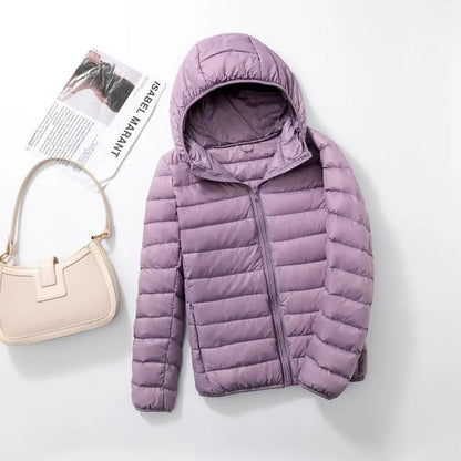Plus Size Thin Light Down Jacket Women 2023 Autumn Winter Slim Short Hooded Warm White Duck Down Coat Women Outerwear Streetwear