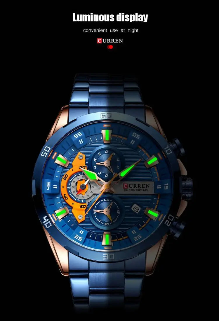 CURREN 8402 Creative Fashion Mens Business Casual Wristwatches Stainless Steel Luminous Dial Chronograph Clock