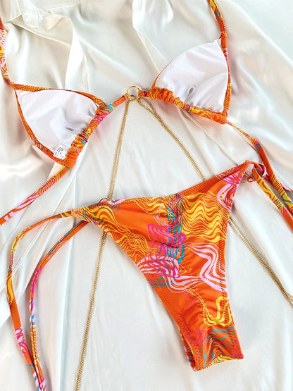 ZRTAK Micro Thongs Swimsuit Women Sexy Bikinis Bathing Suit Rings Biquini Bandage Beachwear Print Swimwear Sexy Bikini Sets