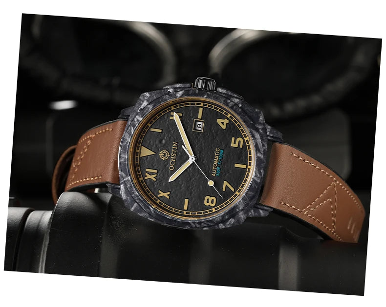 OCHSTIN Men's Automatic Mechanical Movement Watches Man Leather Strap Wristwatch Waterproof Master Series Luminous Hand Watch