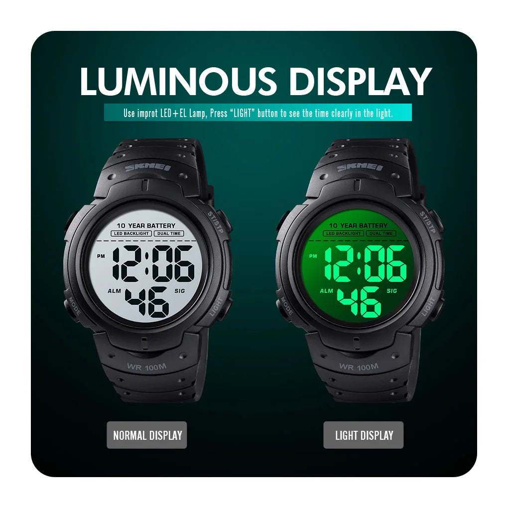 SKMEI 1560 Sport Electronics Watch for Men 100M Waterproof LED Display Digital Mens Wristwatches Stopwatch Military Reloj Hombre