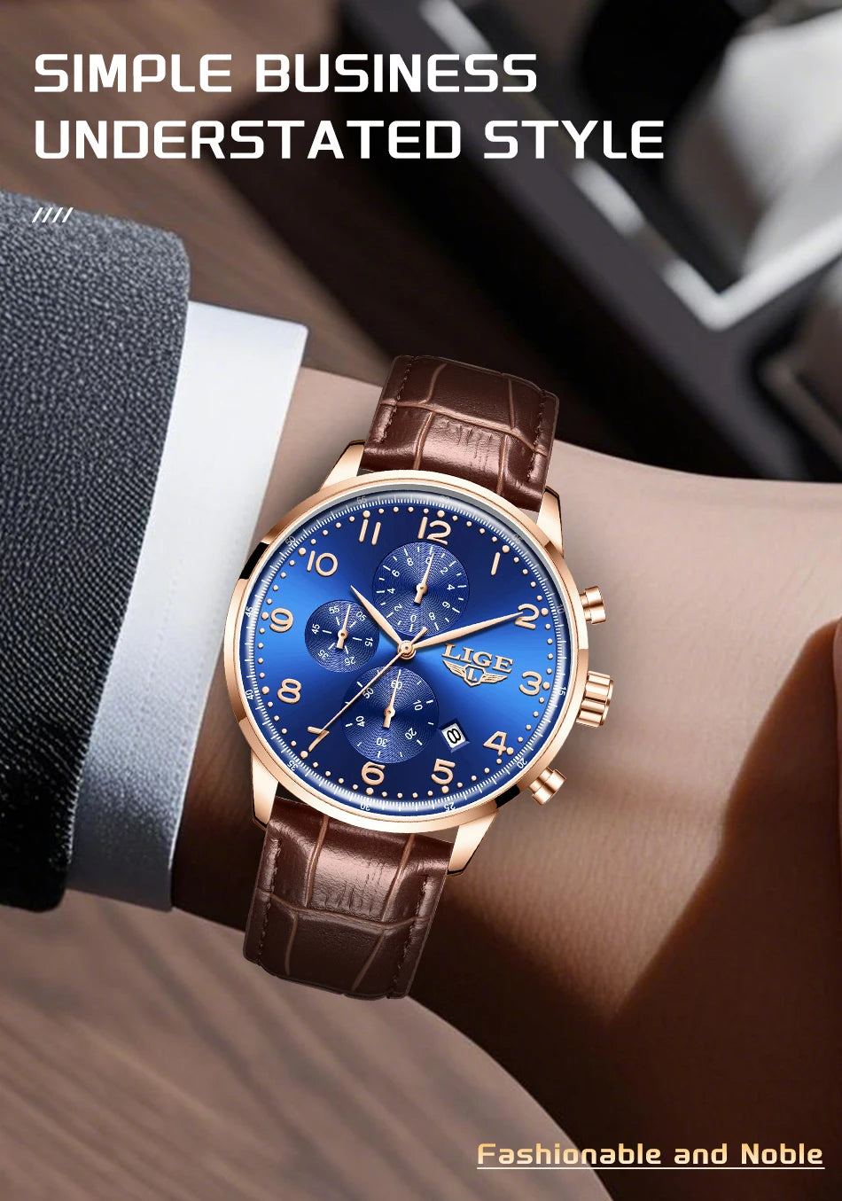 LIGE Casual Sports Watches For Men Fashion Business Leather Waterproof Quartz Men Watch Top Brand Luxury Military Chronograph