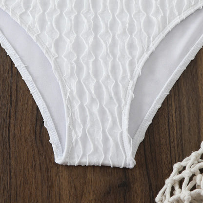 Sexy Mesh Long Sleeve Cover Up 3 Piece Bikini Set 2025 Swimwear Women White Pearls Strap Push Up High Waist Holiday Swimsuit
