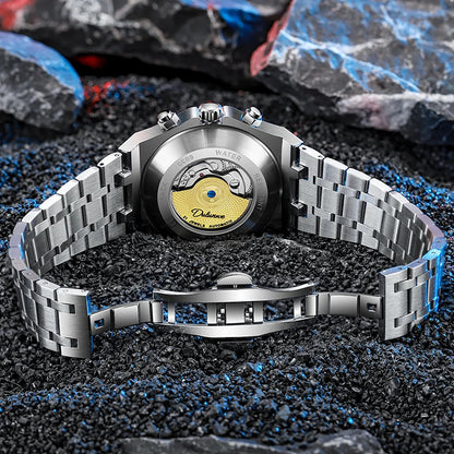 Luxury Tourbillon Watches Men Fashion Sport Rubber Strap Moon Phase Date Waterproof Automatic Mechanical Wrist Watch Man Reloj