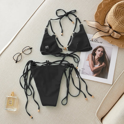 Brazilian Bikini Swimsuit for Women, Ring Linked Halter, Swimwear, Beachwear, 2025