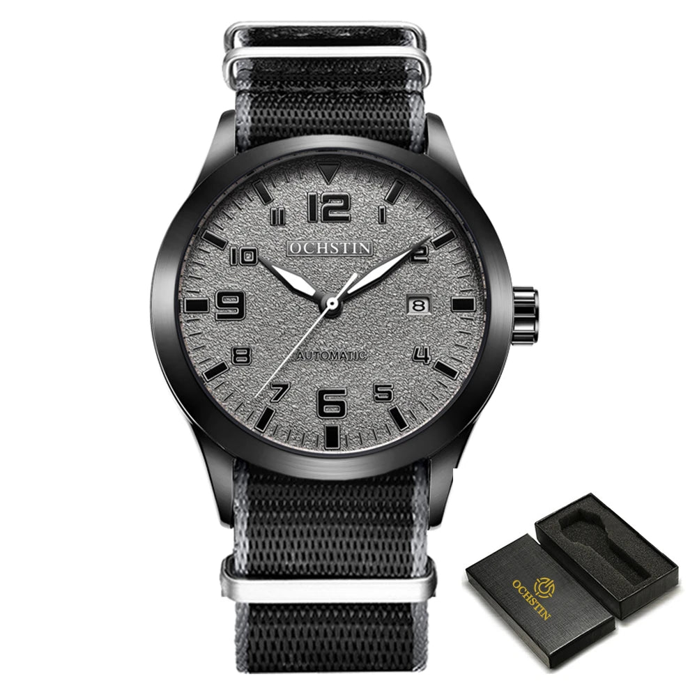 OCHSTIN New Top Brand Automatic Mechanical Watches for Men Military Nylon Strap Pilot Watch Male Auto Date Day Relogio Masculino